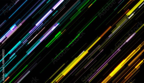 Abstract blue ultraviolet tech glowing neon lines background. Laser glitch effect retro graphic design. Vector futuristic illustration
