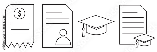 Legal document icon . Collection of black legal and business document icons representing contracts, certification, approval, law, administration and official paperwork concepts.
