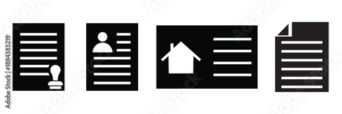 Legal document icon . Collection of black legal and business document icons representing contracts, certification, approval, law, administration and official paperwork concepts.
