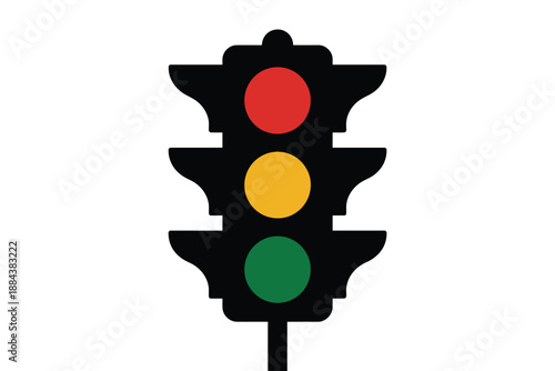 A traffic light with red, yellow, and green lights on a white background