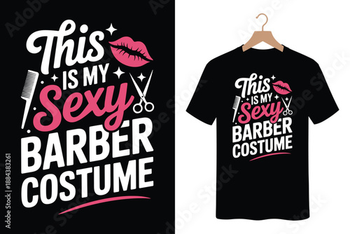 Sexy barber costume t-shirt design with lipstick and scissors