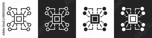 Processor Line And Solid Icon In White And Black Background