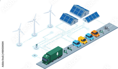 Renewable Energy Sources Powering Electric Vehicles and Homes.