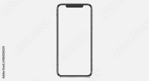 A sleek smartphone illustration with a blank screen viewed from the front on a clean white background