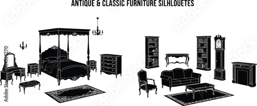 Collection of Antique and Classic Furniture Silhouettes for Interior Design.