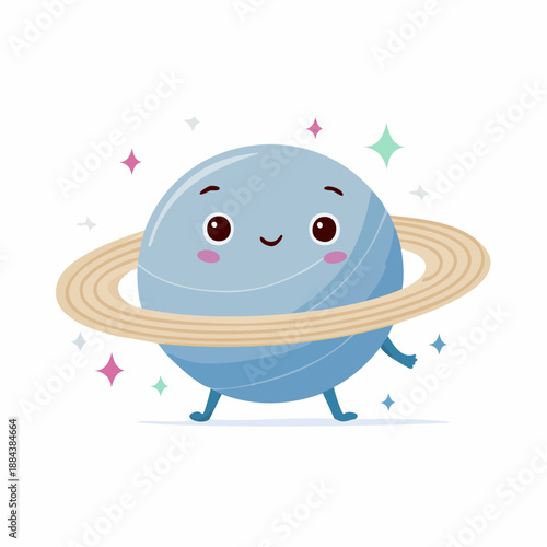 Cartoon Planet Character with Ring System.