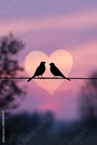 Wallpaper Mural Two birds on a wire with heart shaped sun Torontodigital.ca