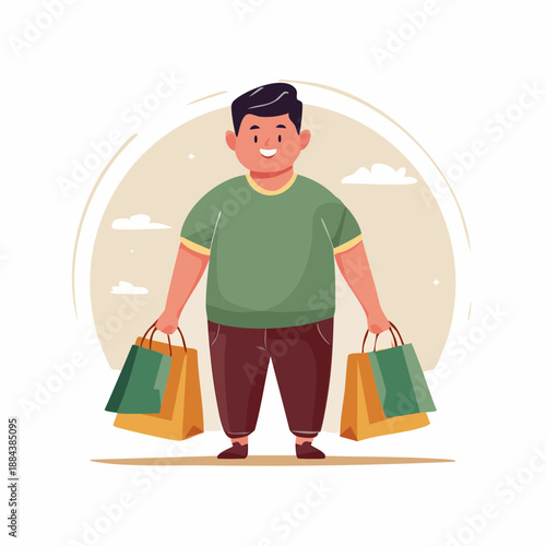 Cartoon Man Holding Shopping Bags Smiling.