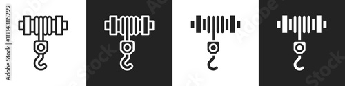 Winch Line And Solid Icon In White And Black Background