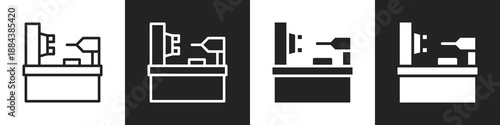 Lathe Machine Line And Solid Icon In White And Black Background