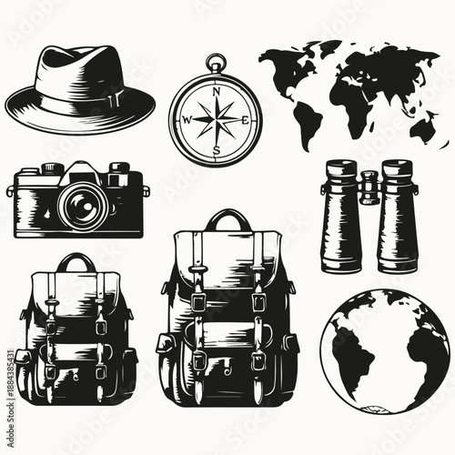 travel adventure set sketch illustration vector