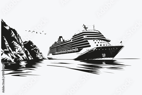 Cruise ship in a bay sketch illustration vector