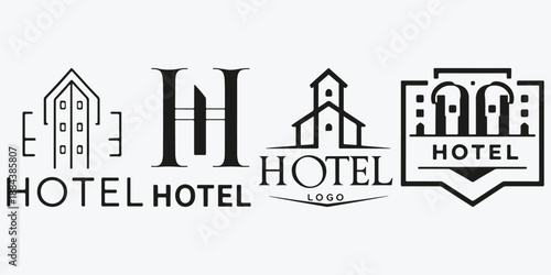 Hotel logo sketch illustration vector set