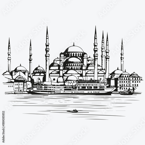 Istanbul city view sketch illustration vector