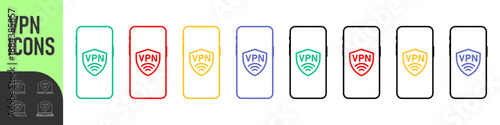Mobile VPN service concept. Phone with secure VPN connection concept. Virtual private network. Cyber security, secure web traffic. Internet security software. Protect personal data in smartphone