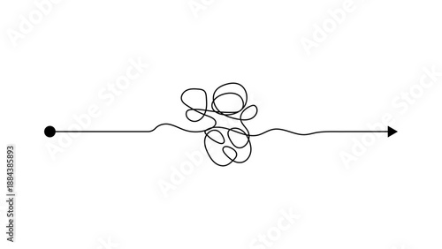 Continuous line confusion to clarity arrow concept vector illustration, problem solving and decision making minimalist outline