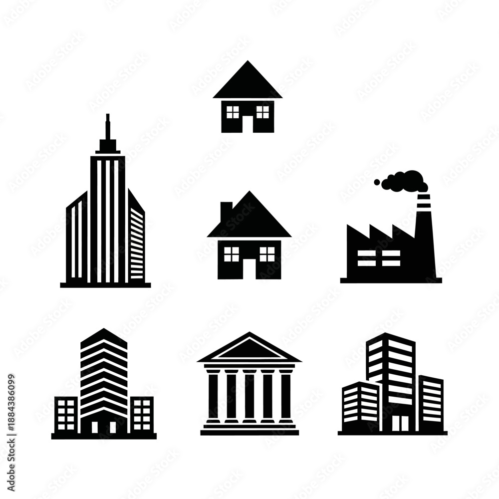 Fototapeta premium Black and white building icons set.