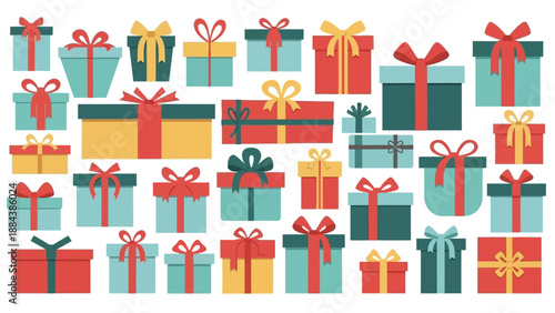 Colorful wrapped presents with ribbons 14.