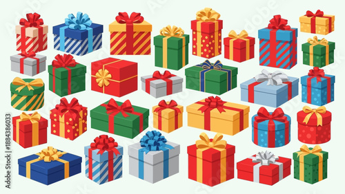 Colorful wrapped presents with ribbons 13.