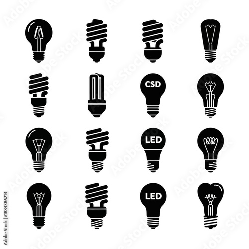 Collection of various light bulbs.