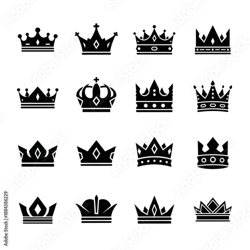 Collection of various royal crowns.