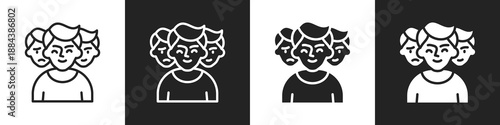 Personality Disorder Line And Solid Icon In White And Black Background