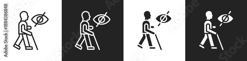 Blindness Line And Solid Icon In White And Black Background