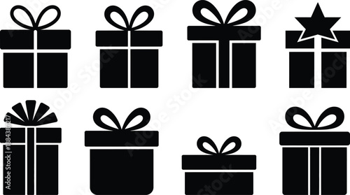 Collection of black gift boxes with different bow designs