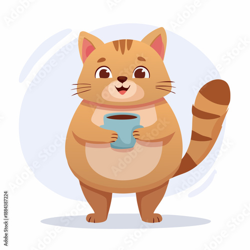 Cartoon Raccoon Holding Coffee Mug.