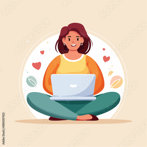 Woman Sitting with Laptop on Lap.
