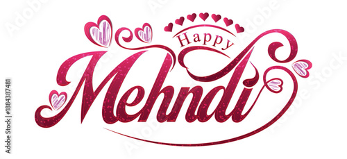 Happy Mehndi Typography Wedding Text Vector Design for Indian,  Pakistani, and Arabic Marriage Rituals - Decorative Henna Ceremony Calligraphy