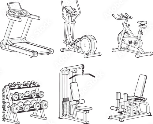Diverse fitness equipment, each designed for targeted workouts and body conditioning. Embrace a healthy lifestyle. 