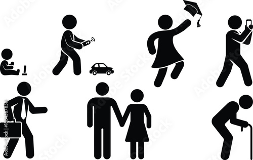 Life stages represented by simple human figures