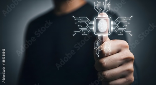 Wallpaper Mural A person interacting with a futuristic microchip interface Torontodigital.ca