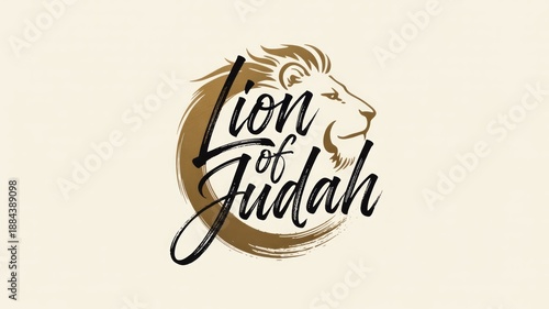 Lion of Judah Modern Calligraphy Typography in Black and Gold Generative aI