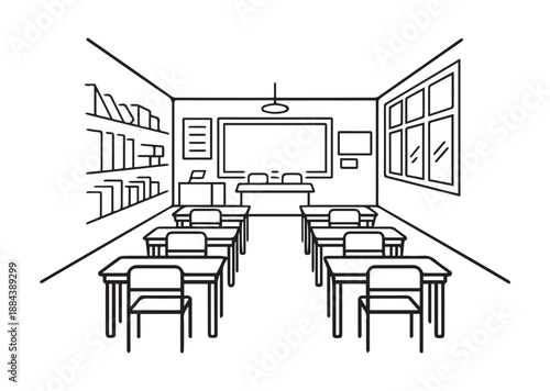 Classroom interior Line Art Icon, Outline Stock Vector Illustration
