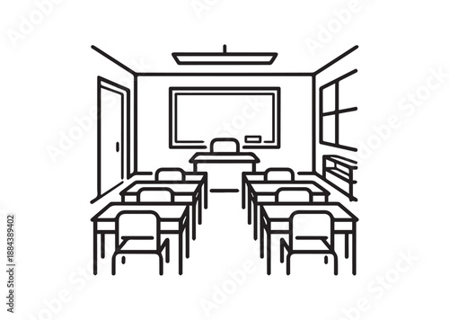 Classroom interior Line Art Icon, Outline Stock Vector Illustration