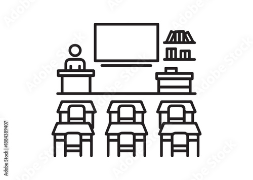 Classroom interior Line Art Icon, Outline Stock Vector Illustration