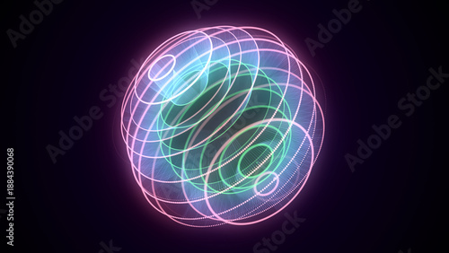 Abstract sci-fi sphere with particles. Technology network connection on world. Futuristic illustration. Global digital connections ai. 3D wireframe geometric sphere. 3D rendering.