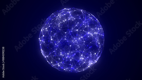 Abstract sci-fi sphere with particles. Technology network connection on world. Futuristic illustration. Global digital connections ai. 3D wireframe geometric sphere. 3D rendering.