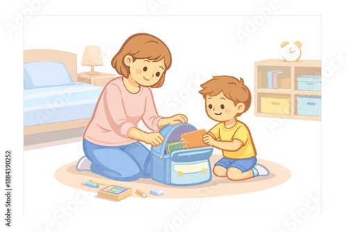 Parent Helping Child Prepare for School