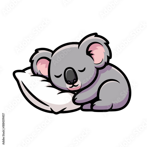 A cartoon koala sleeps peacefully on a pillow illustration for kids