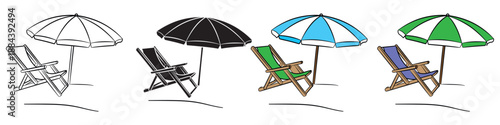 Beach chairs and umbrellas: four distinct graphic styles for summer relaxation
