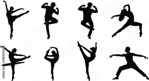 Silhouette of various dance poses and positions