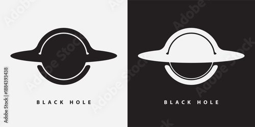 Set of Vector logos or banners with black hole or planet with rings on the theme of space, astronomy, astrophysics and the universe. T-shirt design., tattoo. Not used aI