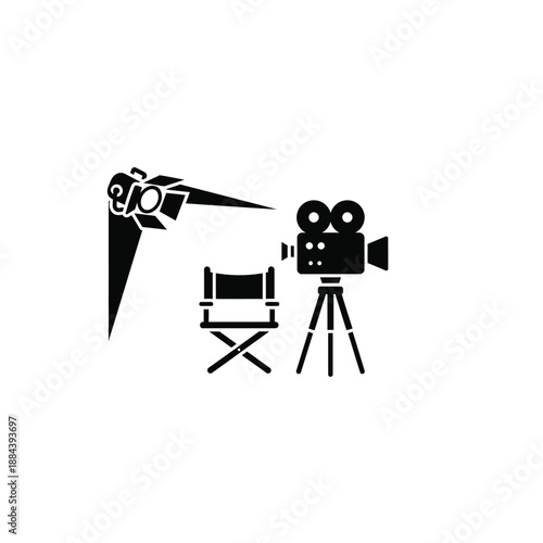 Film crew preparing for a shoot with camera and director chair