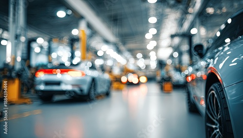 Wallpaper Mural Rows of sleek, silver cars on a factory floor, bathed in soft light Torontodigital.ca