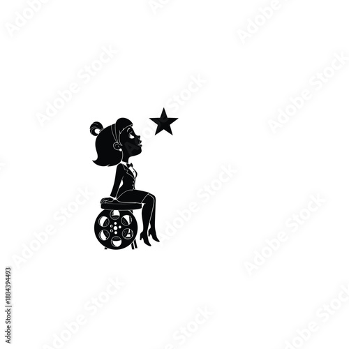 Inspirational woman in wheelchair reaching for star