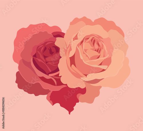 Rose hearts. Vector illustration. Heart in pink color, heart icon for design. Flower with petals. Love, romance hearts. Vector icons. Heart love symbol. For gifts, Valentine's Day, birthday
