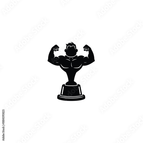 Muscular trophy with flexed arms on pedestal